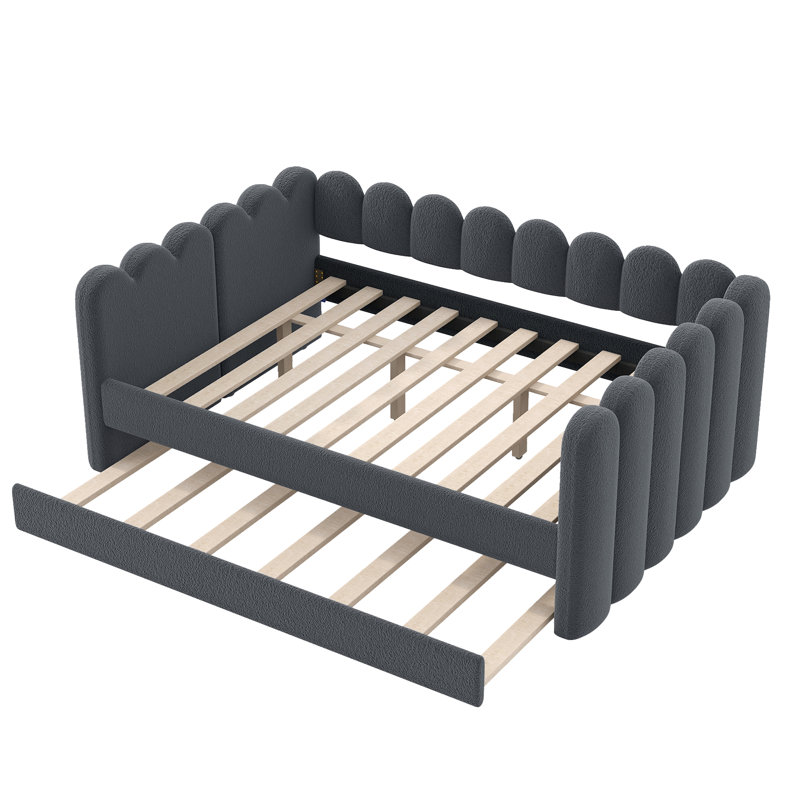 Lit de jour grand avec plateforme et capitonnage gris, Grey