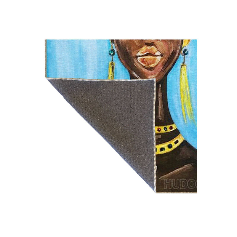 Tapis décoratif bleu à motif de visage jaune, Sous-tapis rectangulaire 5 pi 1 po x 7 pi 7 po inc