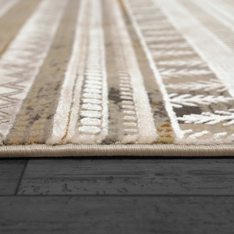 Tapis de style sud-ouest fabriqué à la machine en ivoire / taupe / gris, Rectangle 6 pi 7 po x 9 pi 6 po