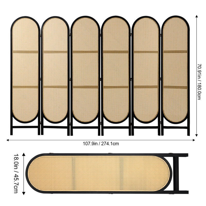180.1cm H Solid Wood Folding Room Divider, 6, 180.1cm H x 274.1cm W x 1.8cm D