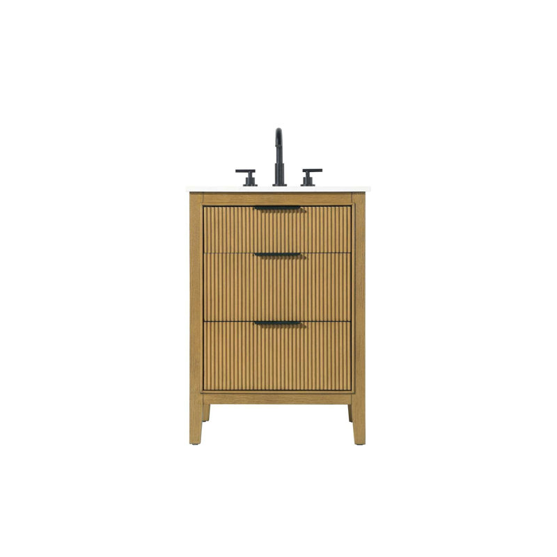 Meuble-lavabo simple 24 po en teck miel, Miel et teck, 24"