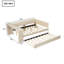 Lit plateforme tapissier beige pleine grandeur - avec tablettes de rangement, bureau, station de charge et lit gigogne simple