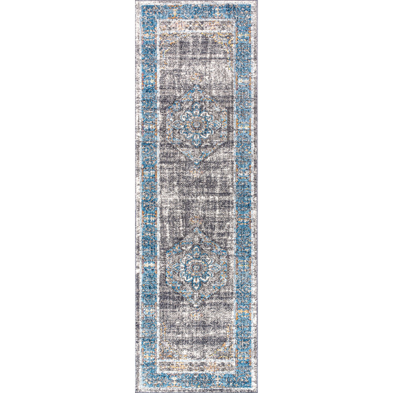 Tapis bleu / gris Stimpson, Tapis de couloir 2 pi 3 po x 8 pi