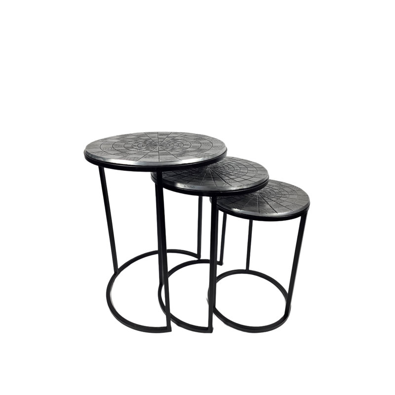 Ensemble de 3 tables gigognes argentées Ziva, Argent argent