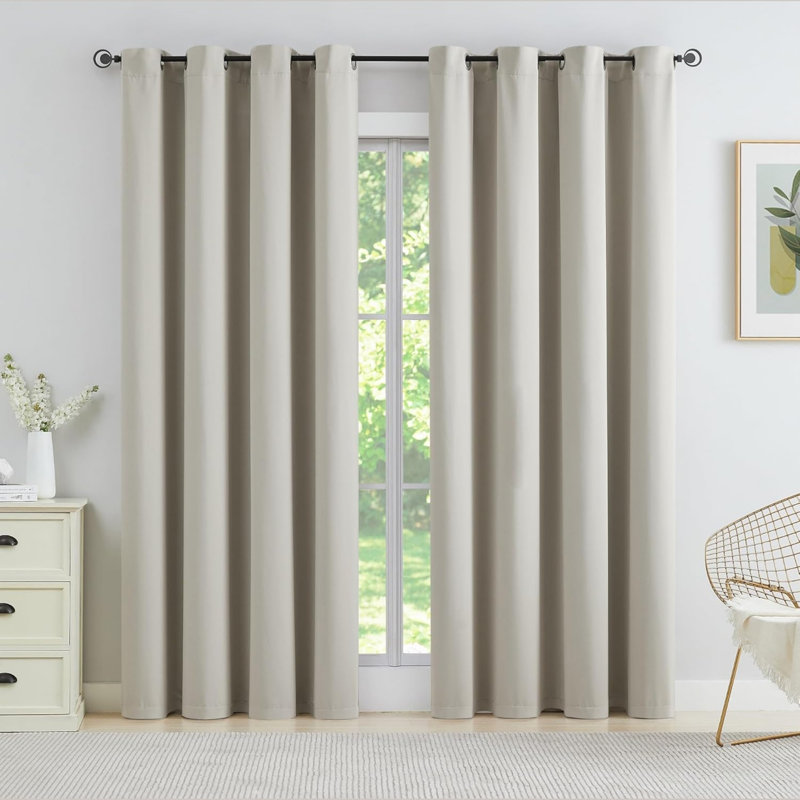Room Darkening Curtain Panel Pair, Beige, 229cm Width x 127cm Drop