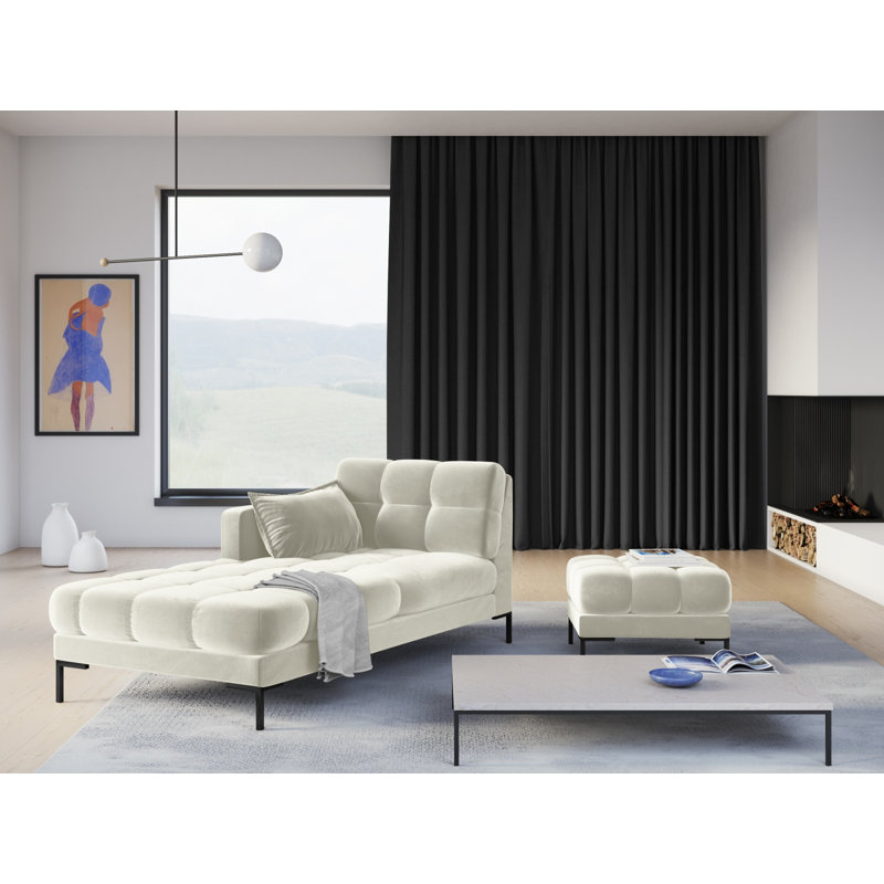 Adoraim Upholstered Chaise Lounge, Light Beige, Left-Arm Chaise, Black