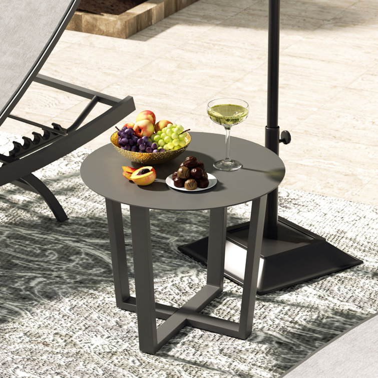 Chambray Patio Aluminum Chaise Lounge Chairs With Phifertex Sling Fabric And Side Table