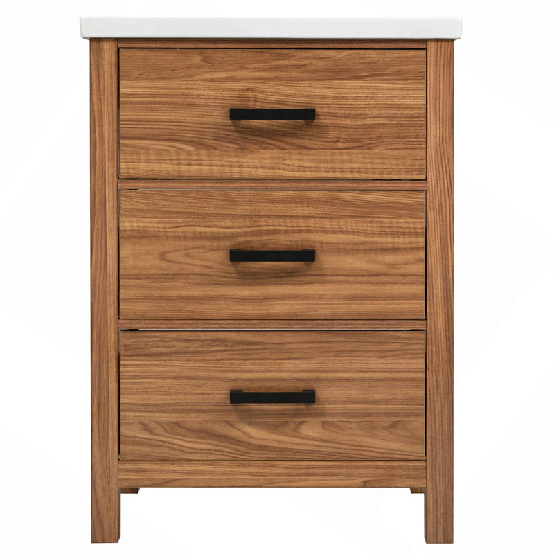 Meuble-lavabo de salle de bain avec lavabo en céramique, meuble de rangement moderne avec 3 tiroirs, meuble-lavabo autoportant avec lavabo simple
