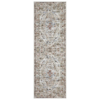 10 x 13 tapis pour salon Tapis antidérapant à médaillon oriental traditionnel lavable à la machine pour chambre à coucher Bureau à domicile Brun