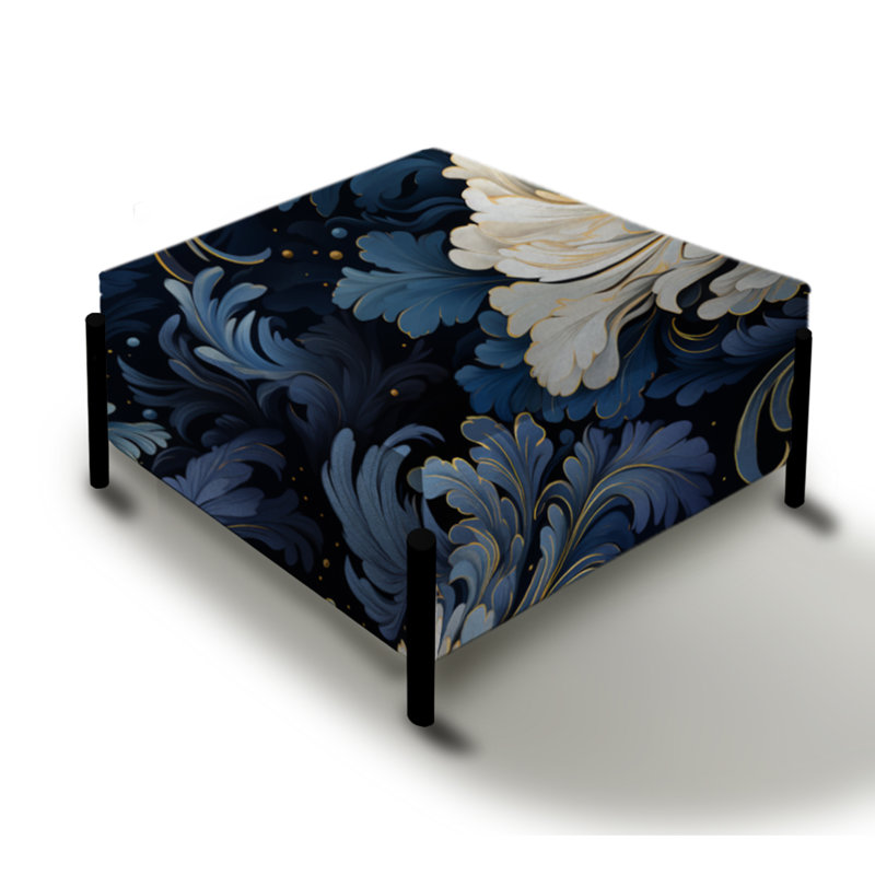Astral Blue White Damask Radiance - Grand repose-pieds carré damassé