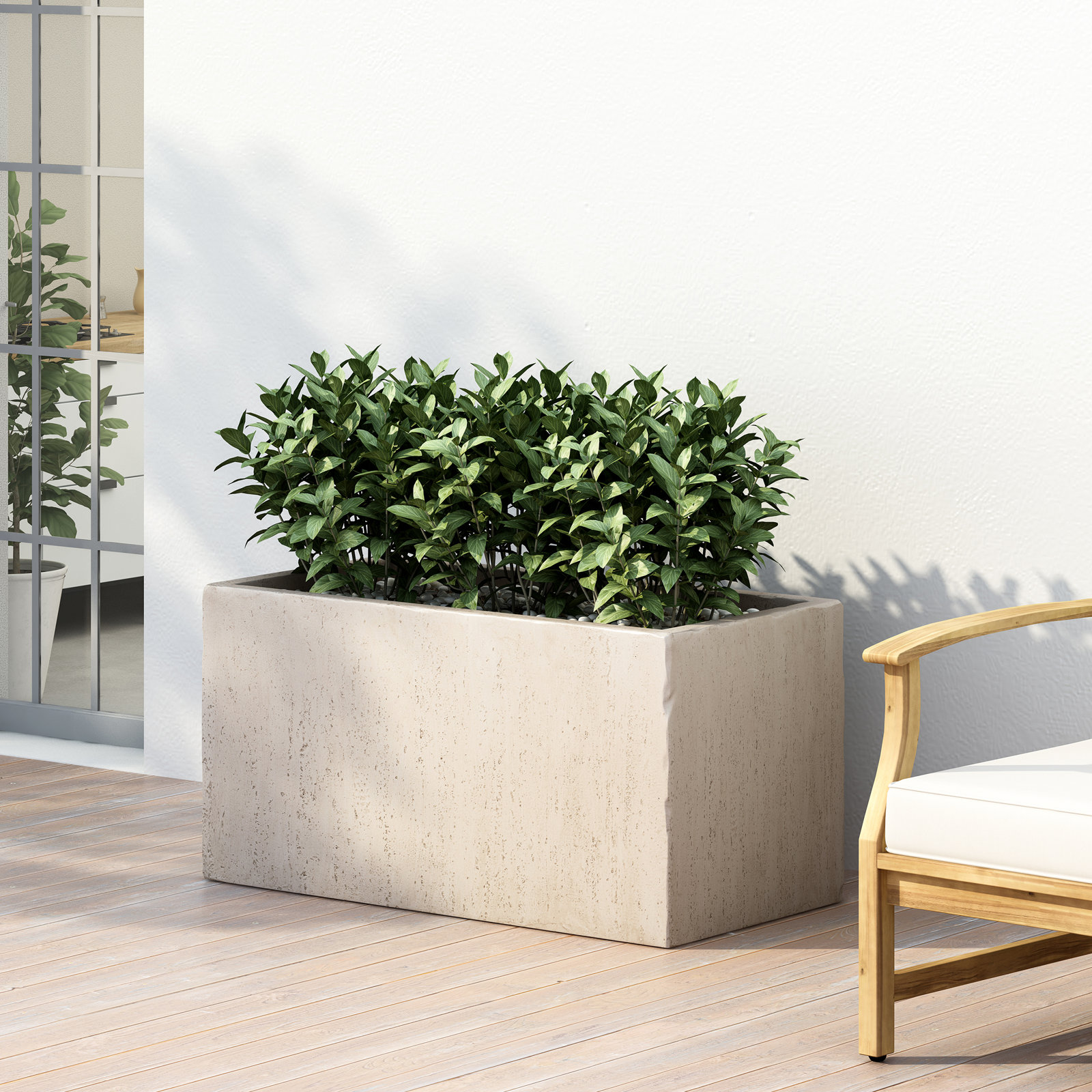 Pot Planter, 16" H x 31.25" W x 15.75" D, White, 2