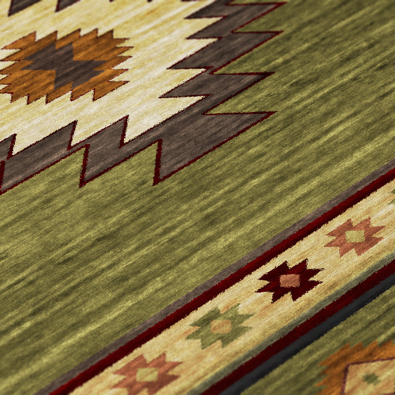 Tapis vert / brun / beige en polyester tissé à la machine intérieur / extérieur Binford