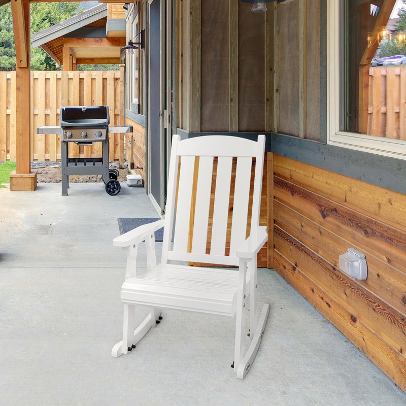 Chaise berçante d'extérieur en bois massif Ruvimbo, Blanc