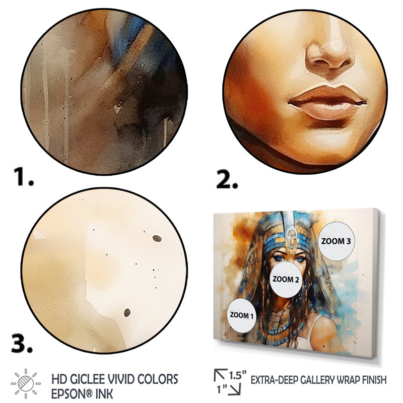 Or et bleu, égyptienne, pharaons, femme I - Égypte, art mural, H 12 po x l 20 po x P 1 po, Cadre flottant noir