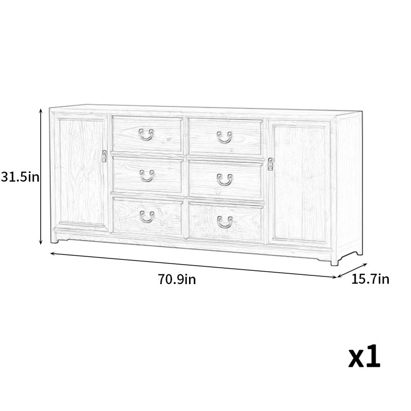 Armoire d'appoint naturelle et élégante, Brun, H 31,5 po x l 70,9 po x P 15,7 po