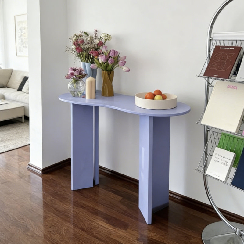Modern solid-color irregular-shaped console table, 29.53" H x 55.12" W x 15.75" D, Purple