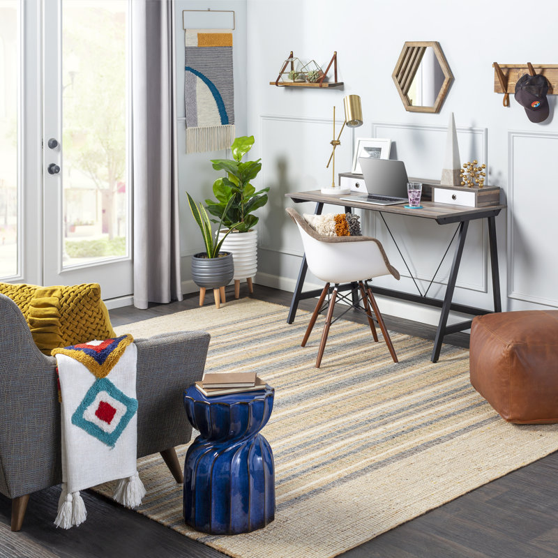 Naper Striped Flatweave Beige/Gray/Blue Area Rug, Rectangle 4' x 6'