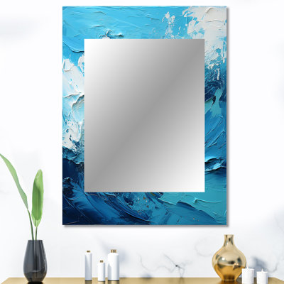 Cerulean Seascape III - miroir de paysages, miroir mural moderne unique, impression d'art en métal