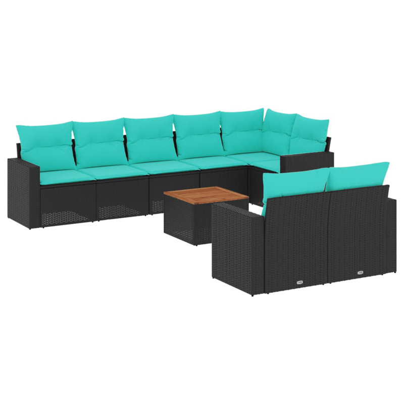  Ensemble de canapé de patio 9 pièces avec coussins en rotin de polyester noir