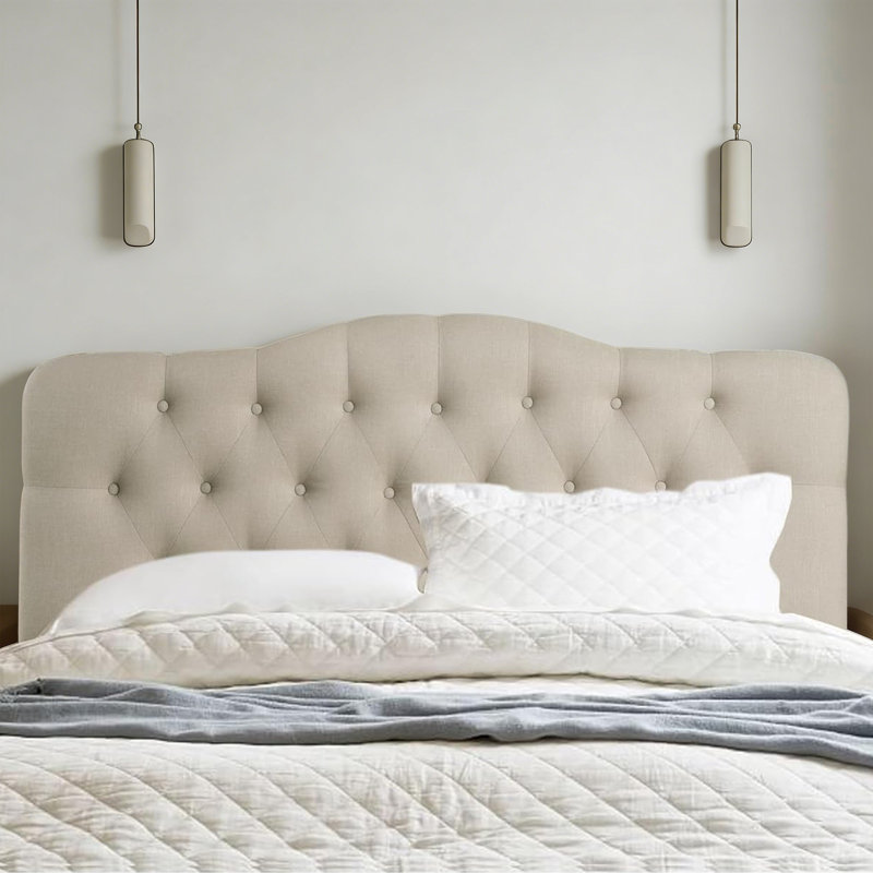 Tête de lit capitonnée et capitonnée, tête de lit en bois massif avec pieds en bois, tête de lit à hauteur réglable de 34 po à 43 po, tête de lit en tissu au design moderne, beige