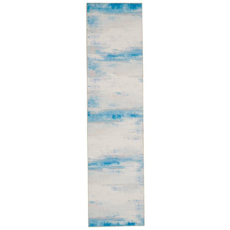 Tapis ivoire et bleu lavable à la machine Migliore, Tapis de couloir 2 pi x 8 pi