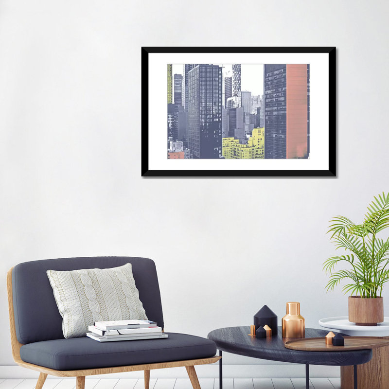 «Pastel NYC II», impression sur toile tendue, H 16 po x l 24 po x P 1 po, Papier beaux-arts encadré noir, Blanc