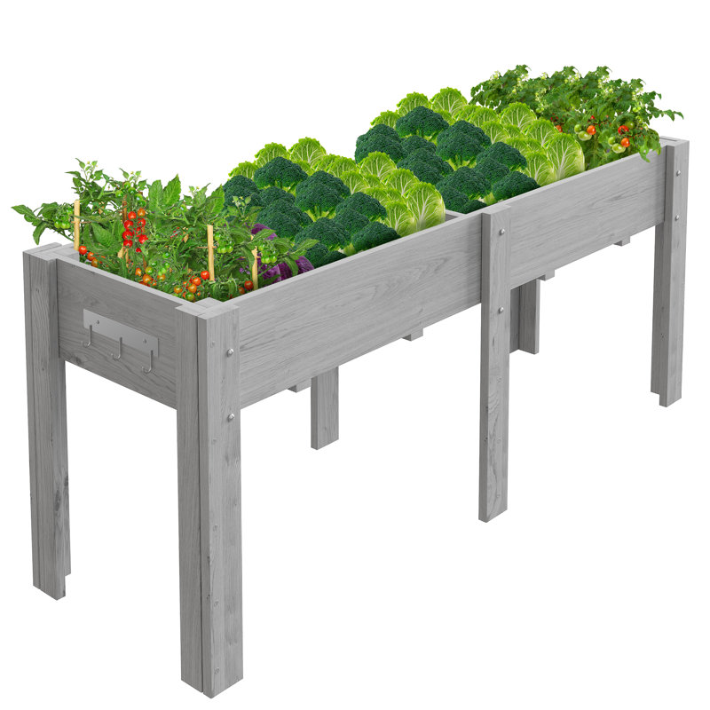 Lit de jardin surélevé 72 po x 23 po x 30 po avec crochets, bac à fleurs surélevé en bois, résistant à la rouille, gris, Gray