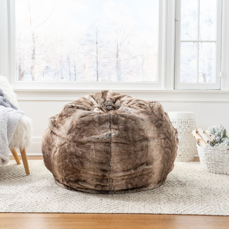 Fauteuil à billes moyen en fausse fourrure classique, Bois de frêne blanc