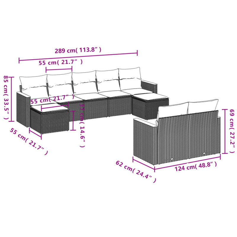Ensemble de canapé de jardin Vidaxl noir, blanc crème