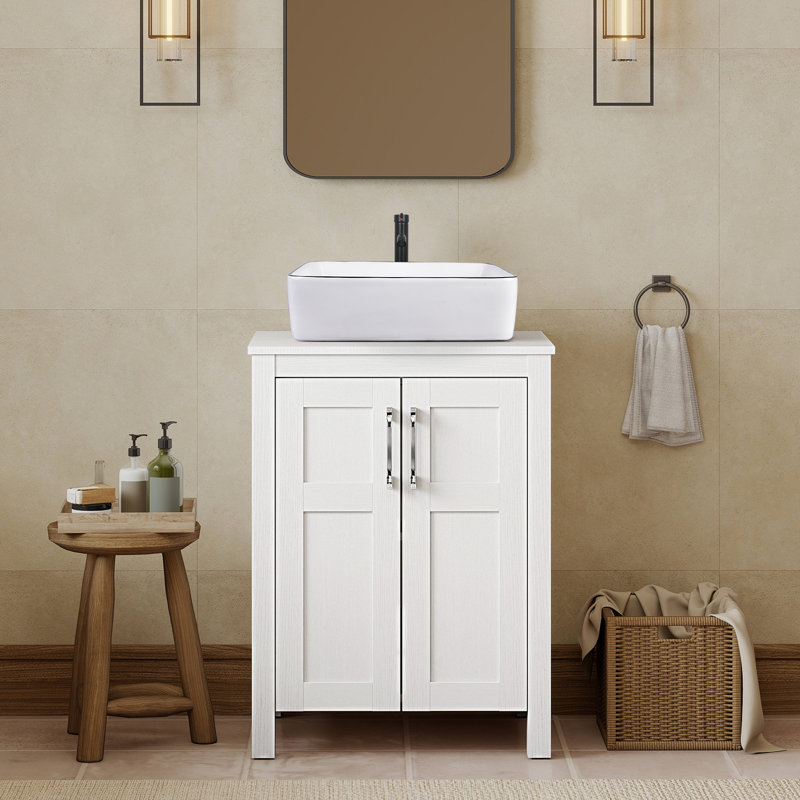 Meuble-lavabo autoportant simple de 24 po avec plateau en bois manufacturé Kreutzer, Blanc
