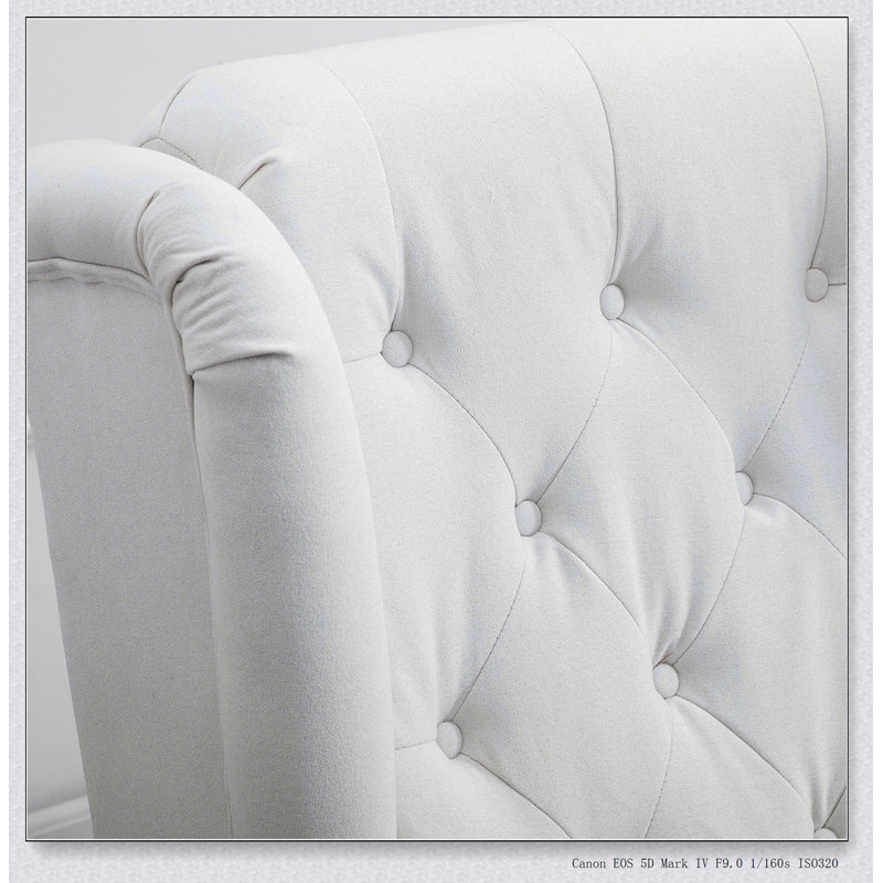 Button-Tufted Accent Chair with High Wingback, Rounded Cushioned Armrests and Thick Padded Seat, Cream White