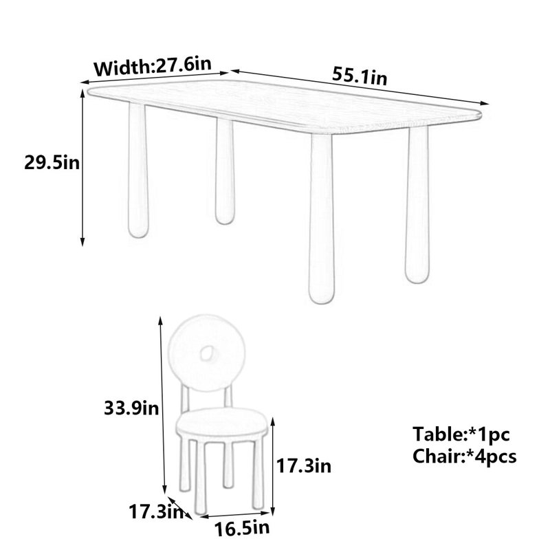 Solid Wood Rectangular Dining Table, Sturdy Legs, 29.5"H x 55.1"L x 27.6"W