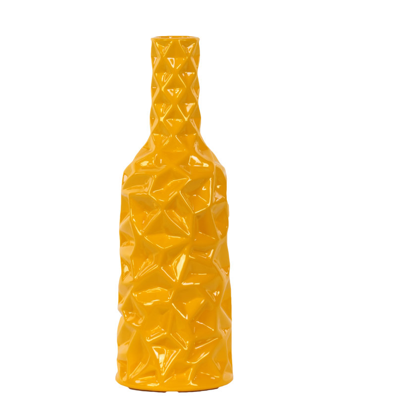 Vase de table en céramique Gore, H 12 po x l 4 po x P 4 po, Jaune