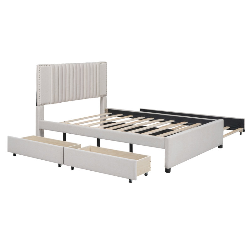 Lit en lin avec rangement et tête de lit indémodable pour une chambre à coucher élégante