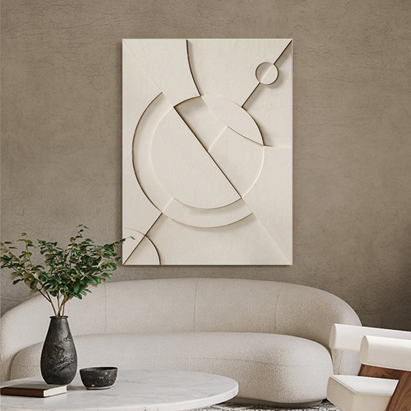 Peintures décoratives tridimensionnelles à lignes géométriques minimalistes pour le salon, H 55,12 po x l 39,37 po, Blanc