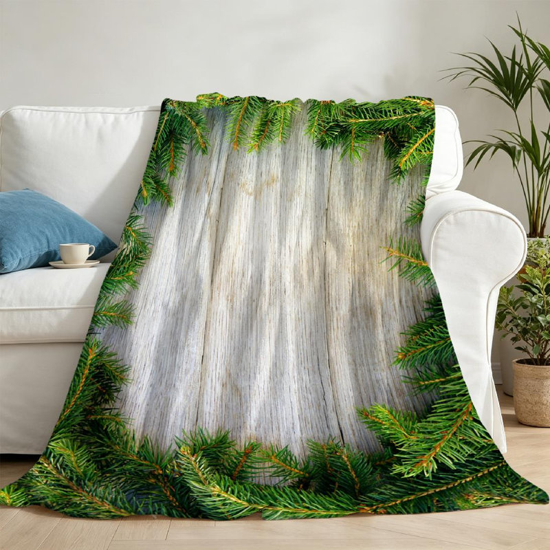 Jeté en flanelle transparente molletonnée, sapin de Noël, impression recto en bois, Throw 50" x 60"