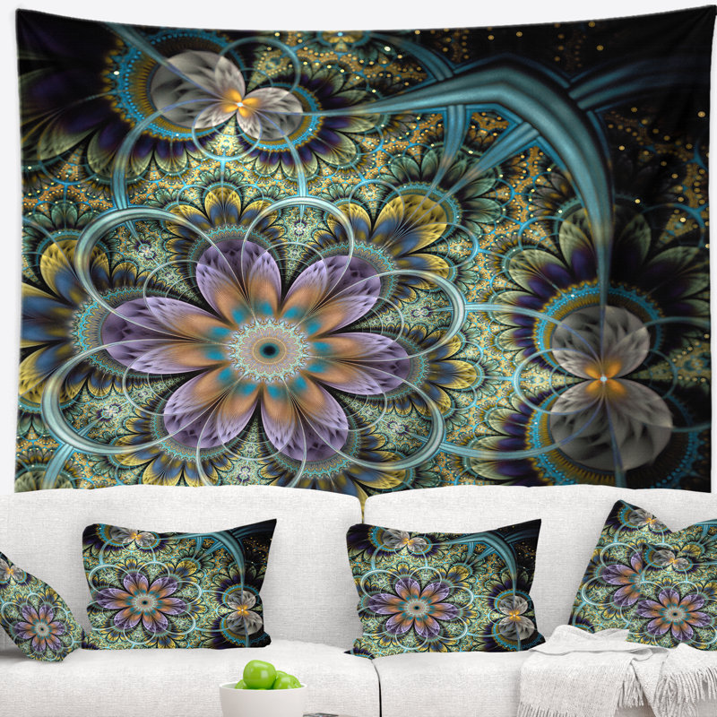 Tapisserie verte symétrique de fleur de fractale Floral, H 50 po x l 60 po