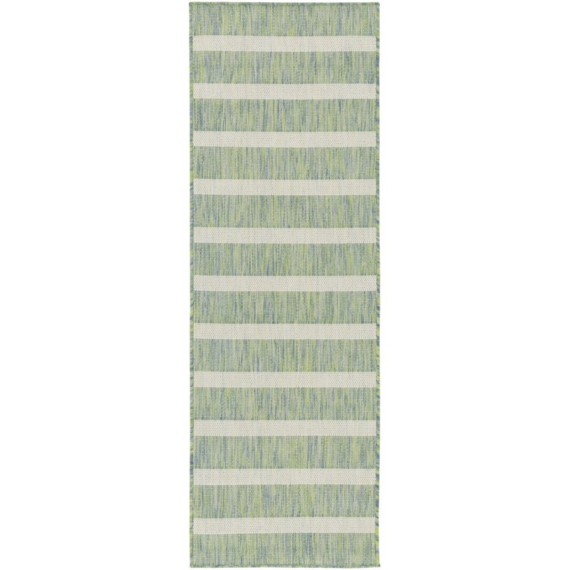 Shaila Striped Indoor / Outdoor Rug, Runner 2' x 6', Blue/Yellow