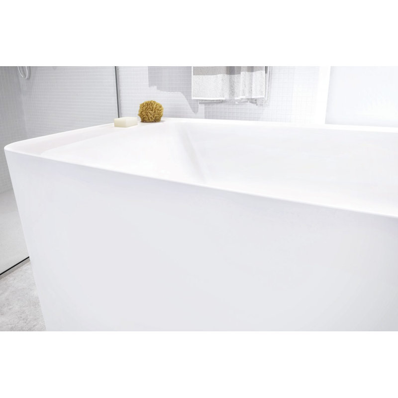 Lab 65.88'' x 30'' Freestanding Soaking Solid Surface Bathtub, White True High Gloss, Polished Chrome