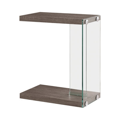 Firminio C Shaped End Table in Weathered Gray and Clear