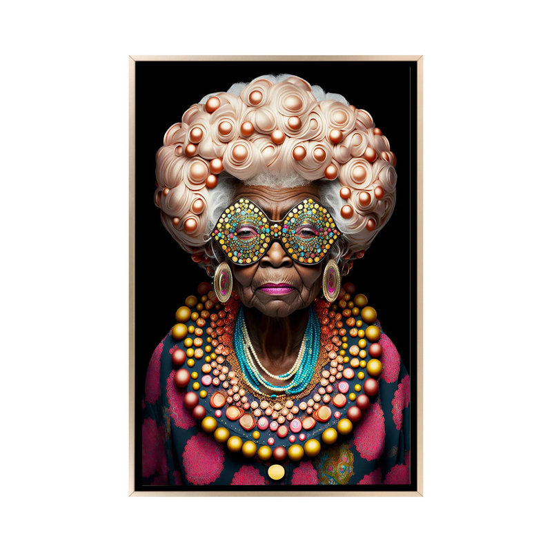 Afrofuturist Grandma I, H 26 po x l 18 po x P 1,5 po, Toile encadrée champagne