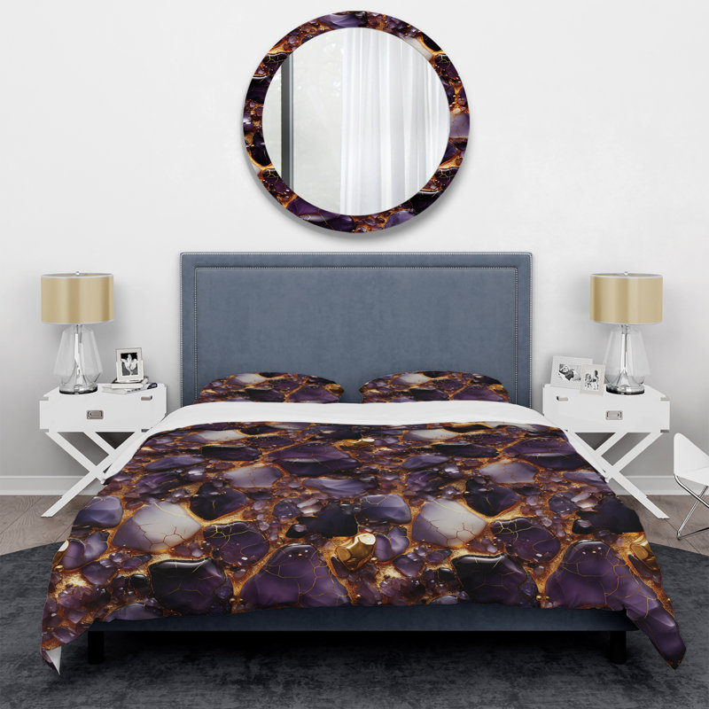 Gold And Purple Amethyst Marble Pattern I - Ensemble de housse de couette en marbre