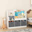 Bibliothèque pour enfants et rangement pour jouets, bibliothèque multifonctionnelle avec 3 tiroirs en tissu pliables, vitrine pour chambre à coucher, salle de jeux, couloir, blanc / gris