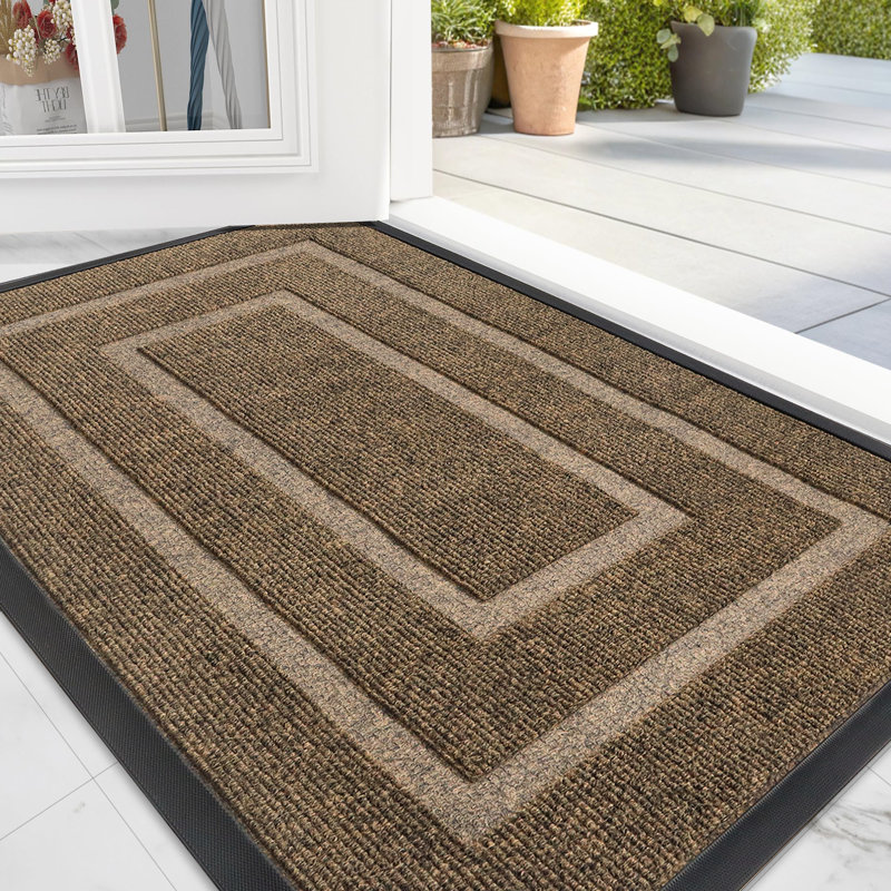 Clarance Non-Slip Geometric Doormat, Khaki, 24" W x 35" L