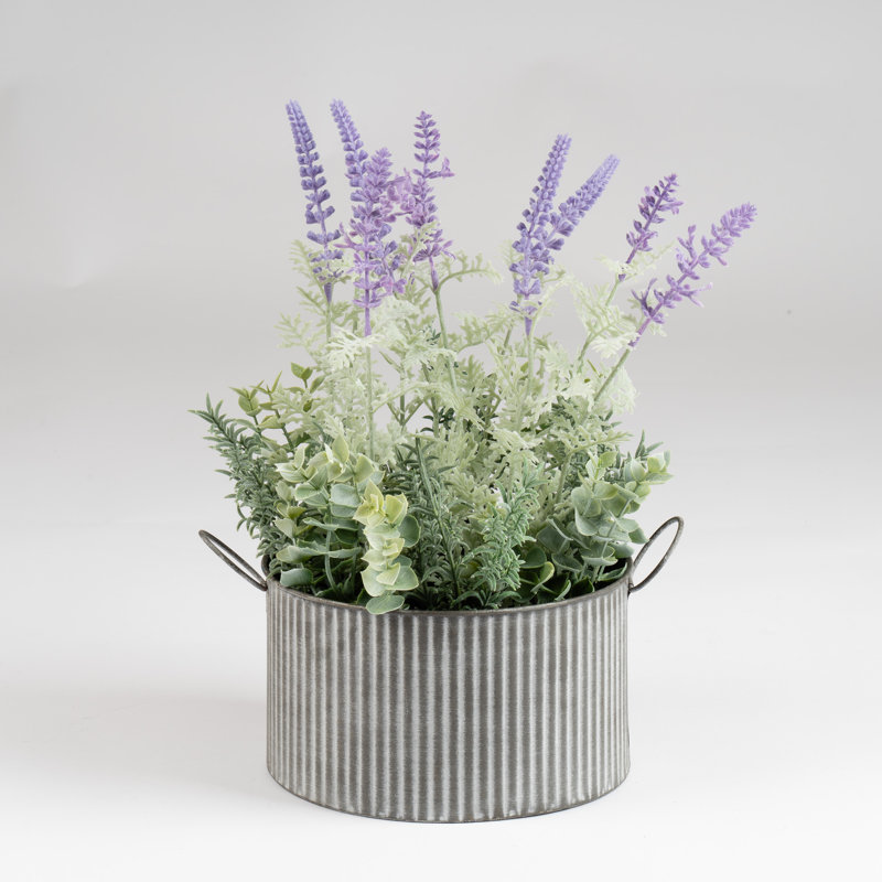 37.5cm Faux Lavender in Iron Pot