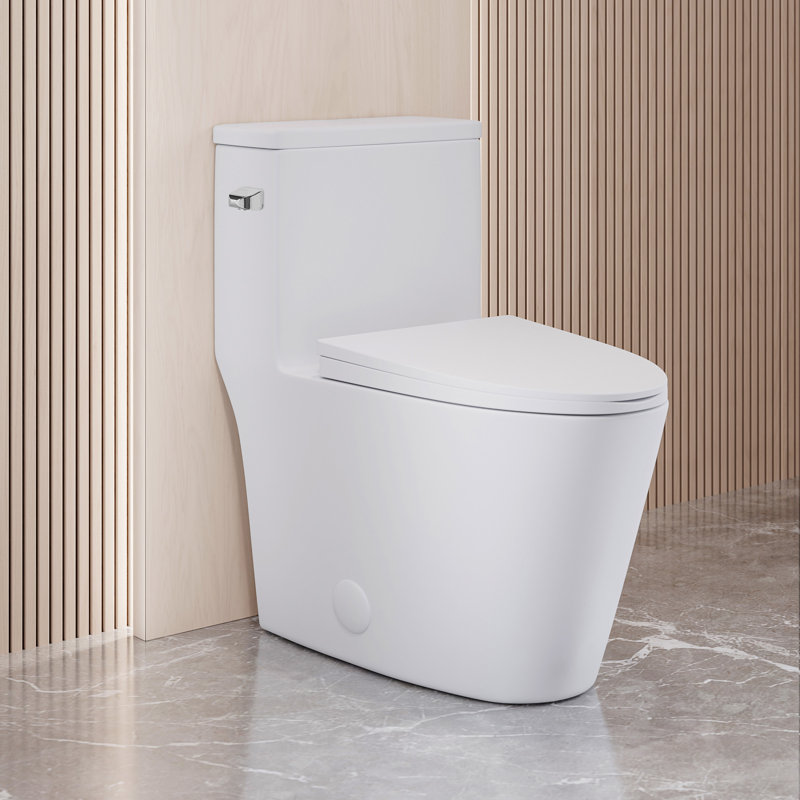 Dreux One-Piece 12" Rough-in 1.28 GPF Left Flush Elongated Toilet in Glossy White, Glossy White, Left