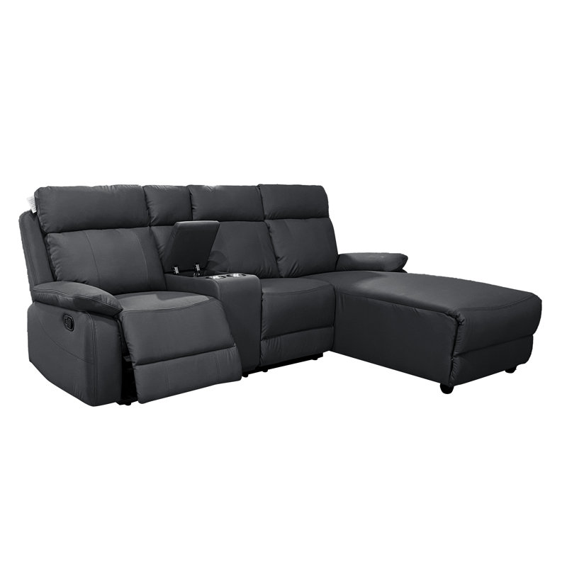 DS Living Home Furniture 3 Seater Leather Match Reclining Sofa & Chaise, Right Hand Facing, Black