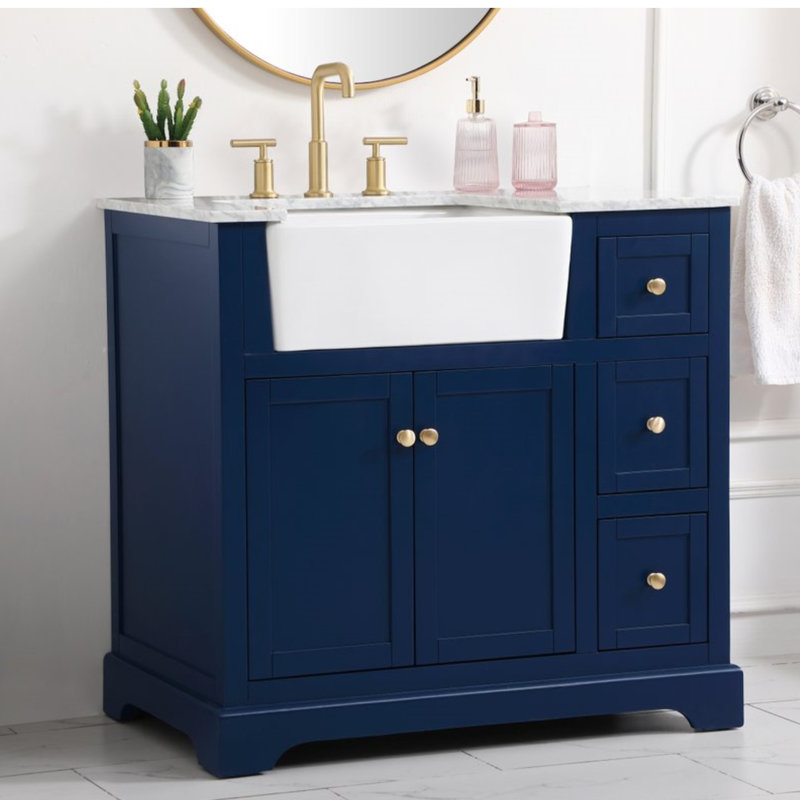 Pardue 36'' Single Bathroom Vanity with Marble Top, Blue