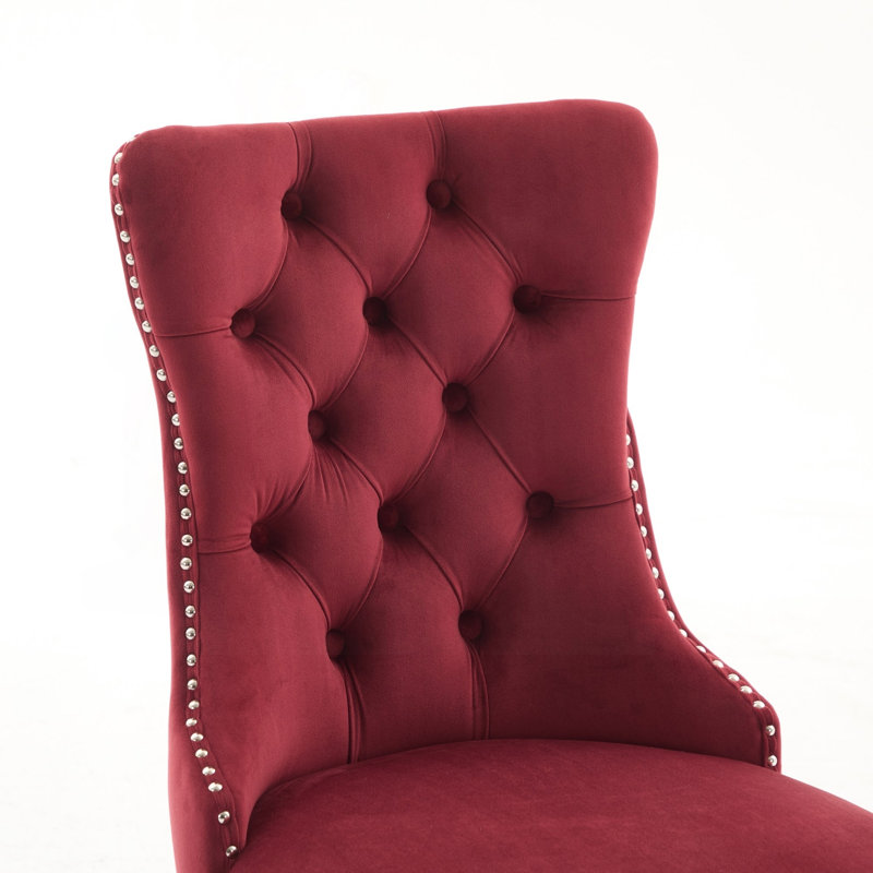 Ensemble de chaises de salle à manger haut de gamme en velours capitonné avec pieds chromés, Vin rouge, Vin rouge