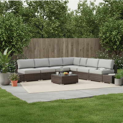 Ensemble de conversation modulaire en osier pour 6 personnes avec coussins moelleux - entièrement assemblé